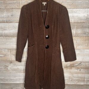 J. Jill Brown Long heavy cotton button front duster jacket XS